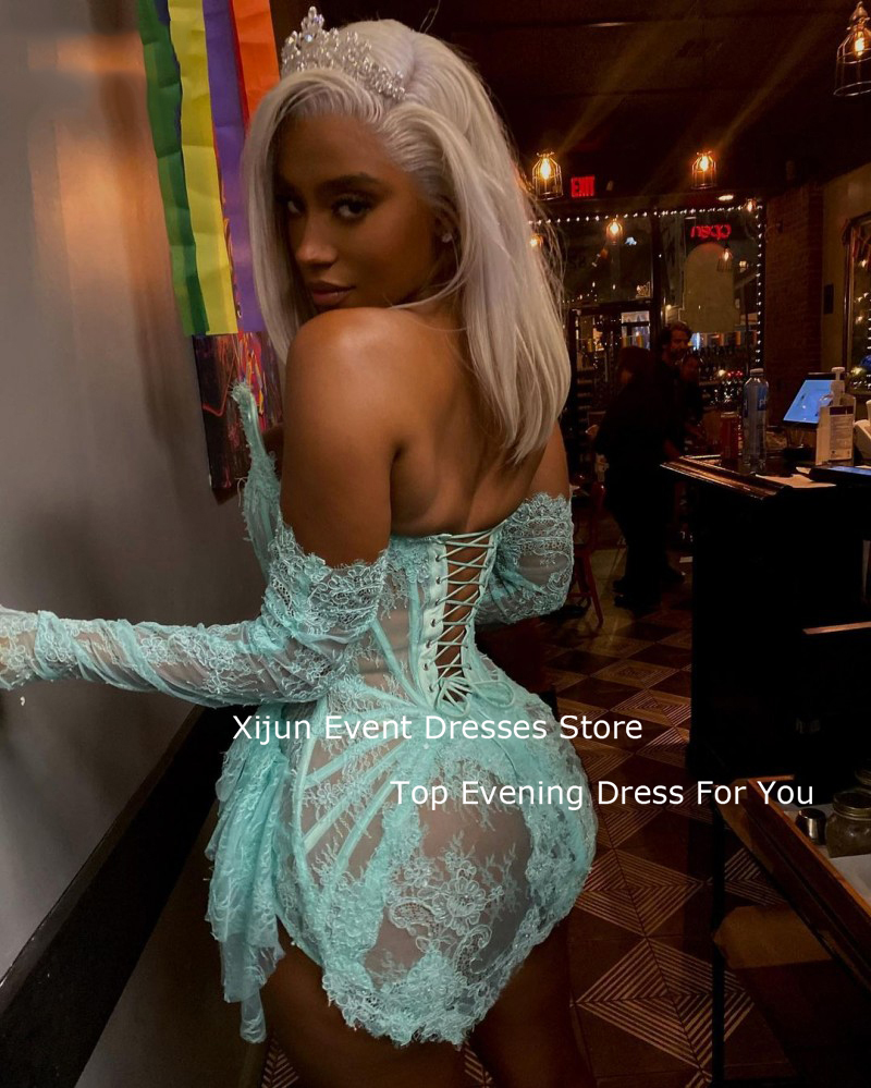 โรแมนติกลูกไม้เซ็กซี่ชุดกระโปรงครึ่งแขนฤดูร้อนชุดราตรีสั้นซาอุดีอาระเบียพิเศษโอกาส Plus ขนาด2022