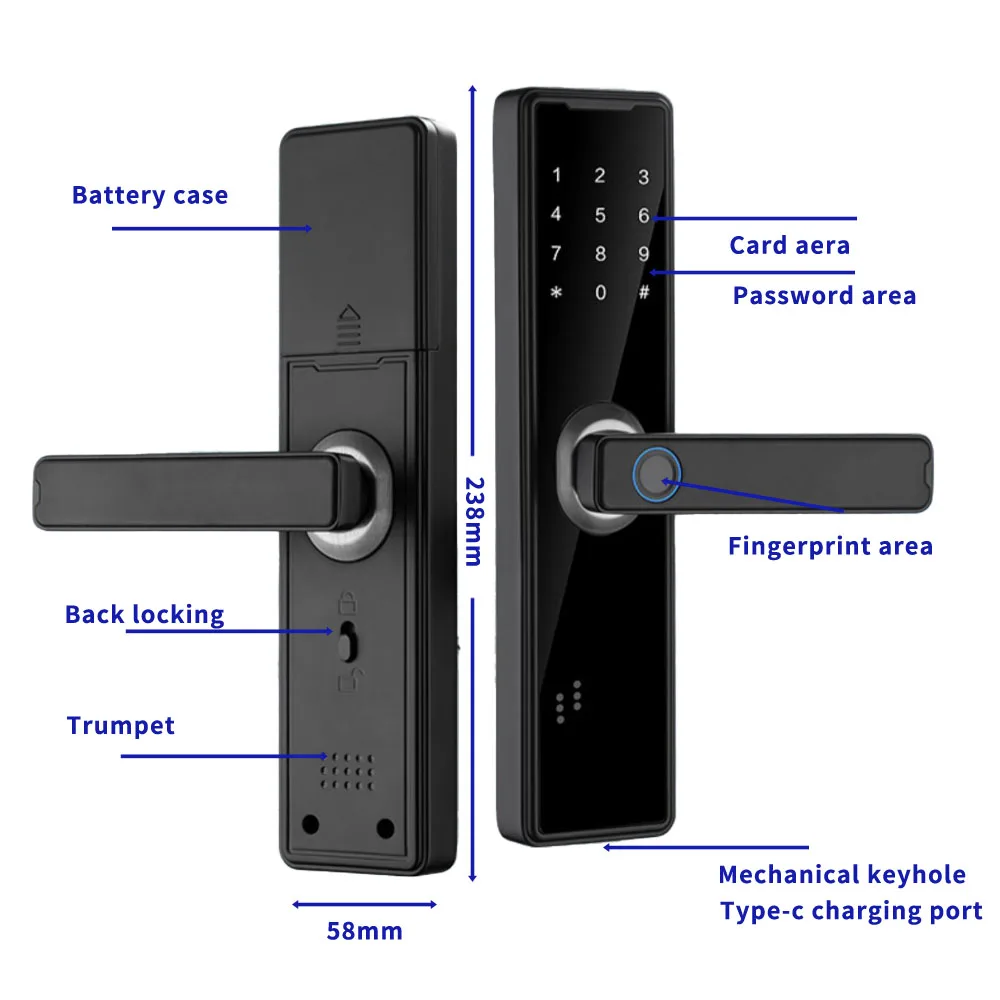 PHIPULO Tuya App Smart Door Lock Biometric Fingerprint Remote Unlocking Keyless Card Password Lock Electronic Door Lock