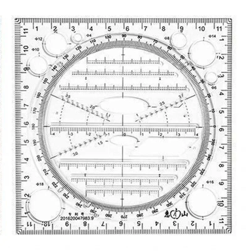 Multifunction Rotatable Drawing Template Art Design Construction Architect Stereo Geometry Circle Drafting Measuring Scale Ruler