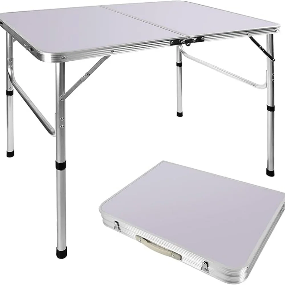 Tavolo pieghevole da 3FT/90 cm Tavolo da campeggio portatile leggero, piedini in gomma antiscivolo, tavolo pieghevole in alluminio e acciaio di qualità premium