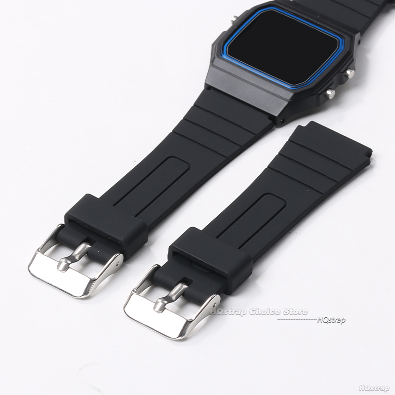 18mm Silicone Watch Strap for Casio W800H Soft Watchband Black Rubber Bracelet for SGW400 F91W F84 F105/108/A158/168 AE1200/1300