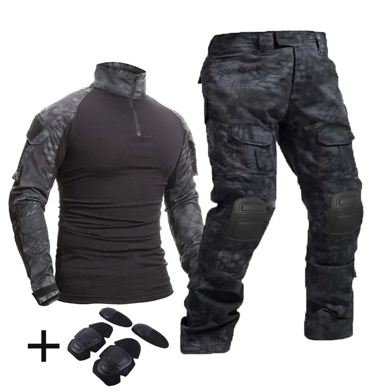 Taktischer Anzug für Herren mit Polstern, Kampfhemd/Hose, Uniform, US-T-Shirts, Sniper Combat Climbing Shirt, Camo Outdoor-Herrenanzüge