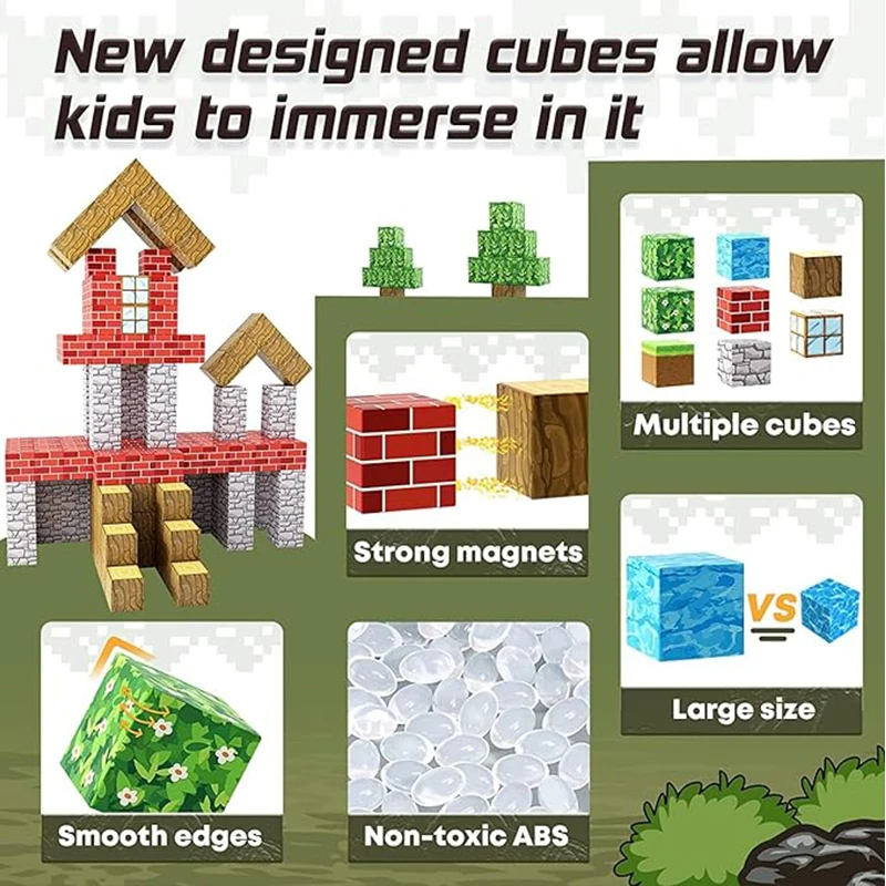 100 pièces blocs magnétiques-construire Mine aimant monde ensemble pour garçons et filles âgés de 3 +, jouets sensoriels pour les tout-petits cadeaux jouets de Construction