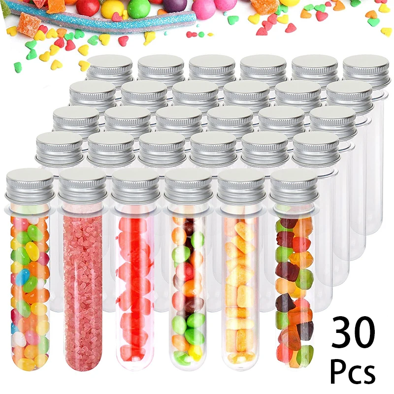 30 tubos de ensayo de plástico transparente, botellas de plástico pequeñas de 30ml, 50ml
