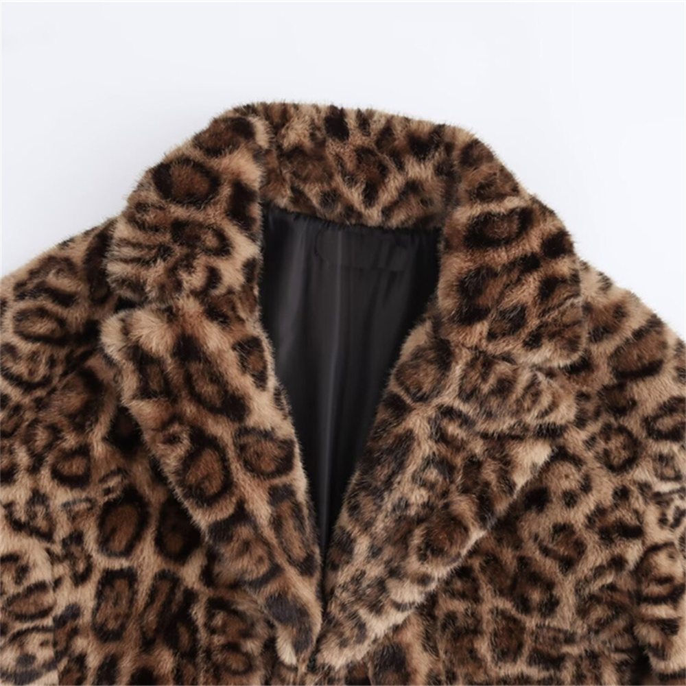Damenmanteljacke, langärmelig, Revers, Animal-Print, mit Taschen, Herbst, neue Manteljacke