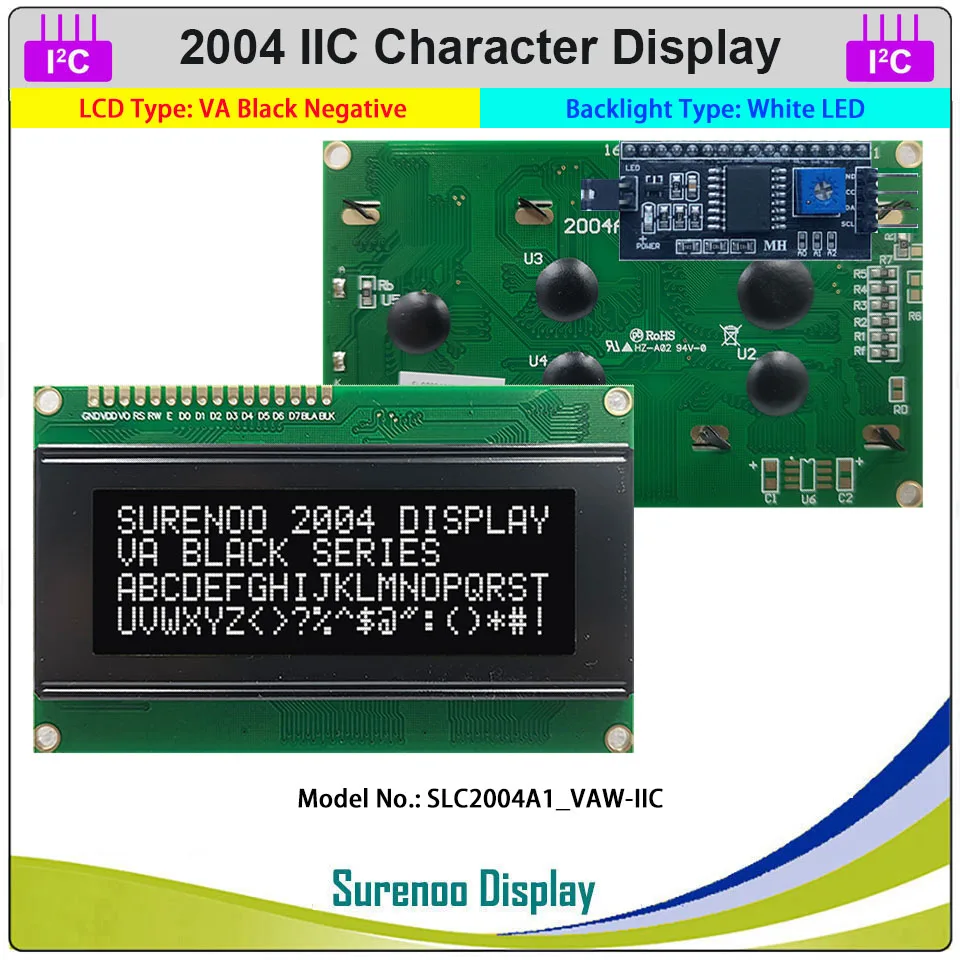 Seriale IIC I2C TWI 2004 204 20*4 Schermo del pannello di visualizzazione del modulo LCD con caratteri inglesi e giapponesi per Arduino