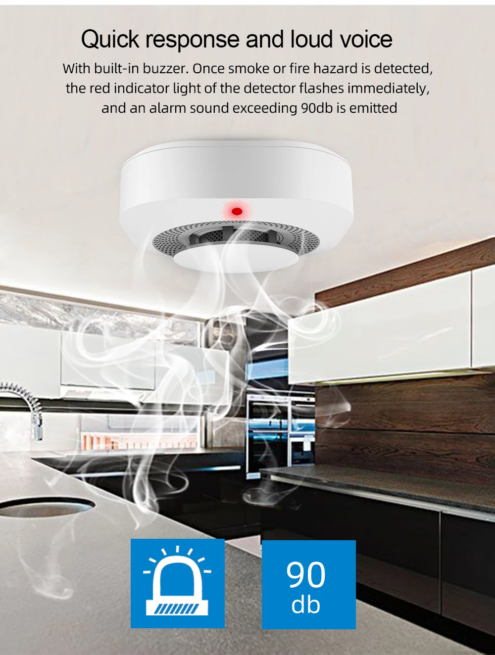 Haozee Tuya Smart Zigbee/Wifi Rilevatore di fumo Smart Fire Protezione antincendio Allarme di sicurezza domestica Allarme sonoro e luminoso Controllo APP