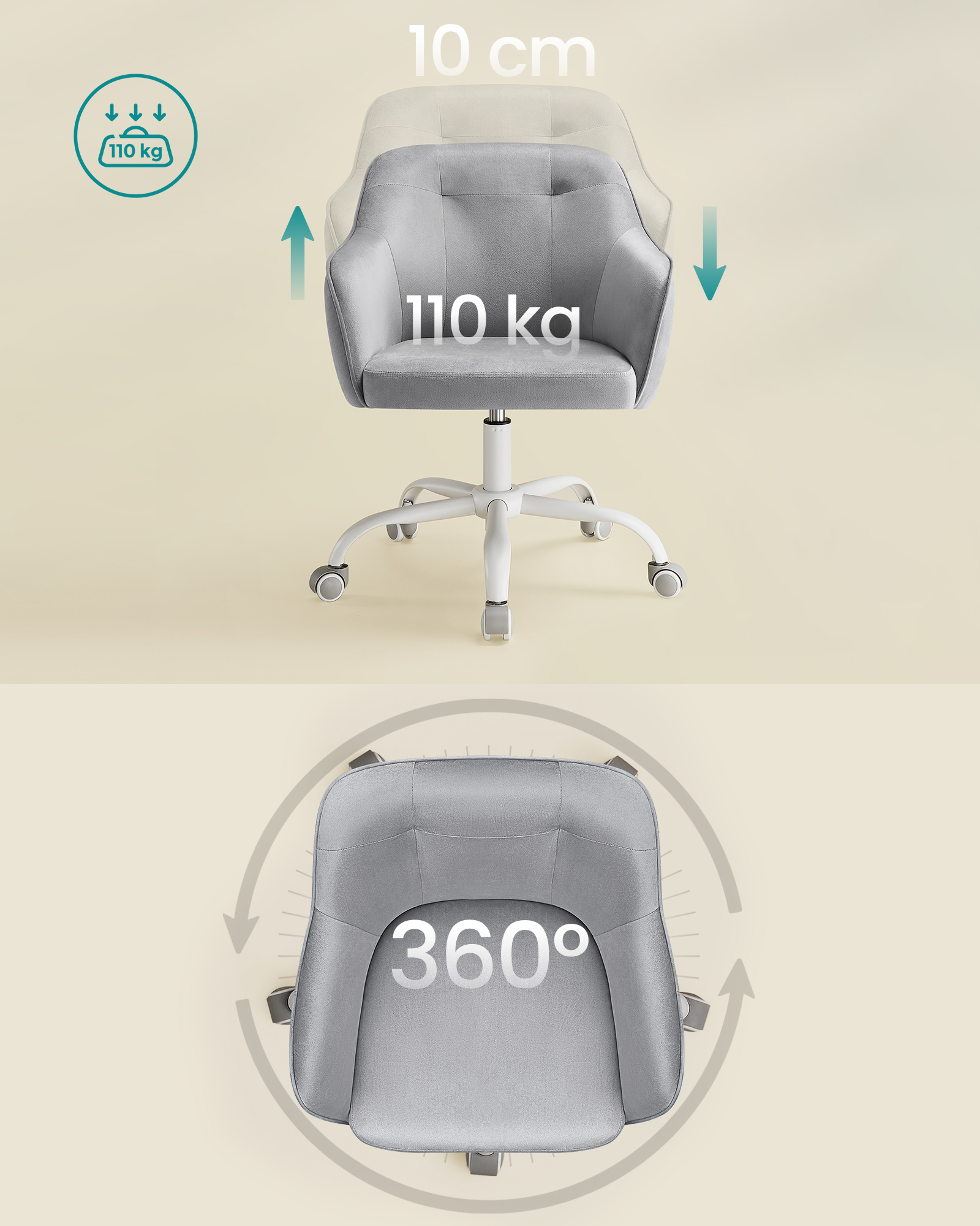 SONGMICS Bürostuhl (1 St), höhenverstellbar, atmungsaktiv, Samt