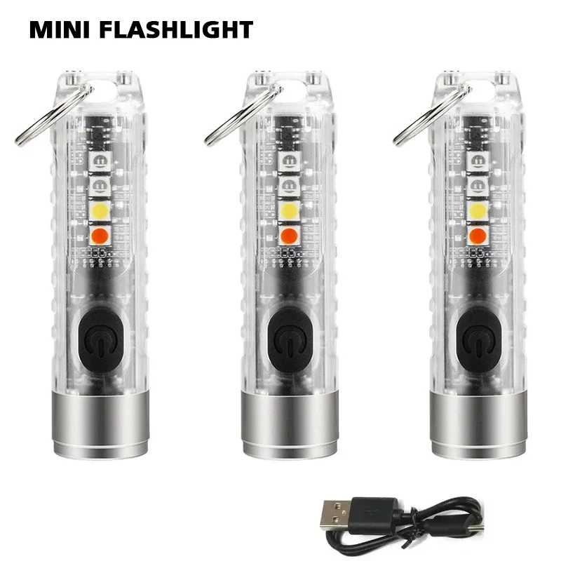 Mini-Schlüsselanhänger-Taschenlampe Typ C, schnelles Aufladen, IP65, wasserdichte Taschenlampe mit Magnet, Multifunktions-Warnung, Camping-Taschenlampe