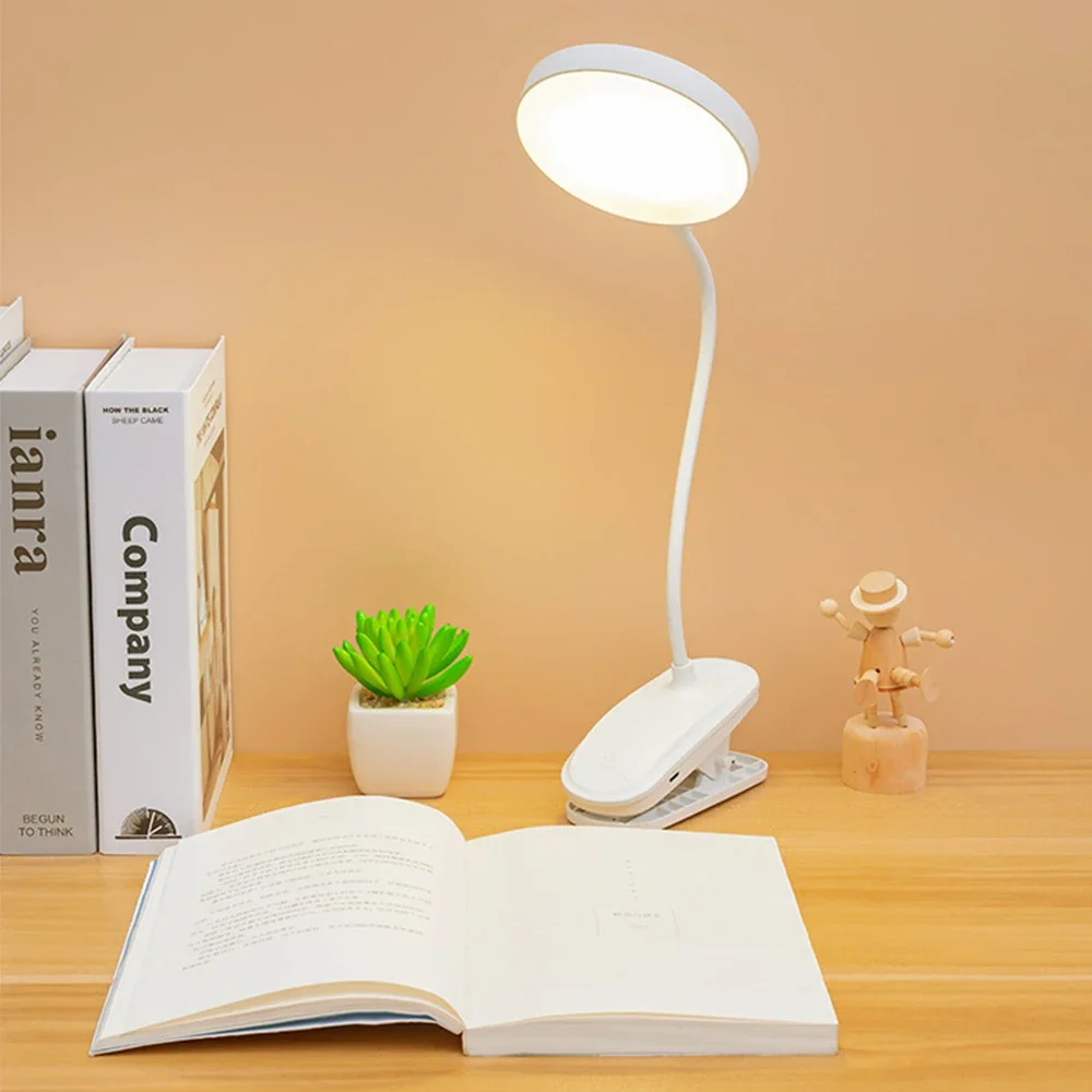 Oplaadbare LED-clip-bureaulamp USB-aanraakbediening 3 kleurmodi Dimbare oogbescherming Leeslamp voor bedtafel Boek Nacht