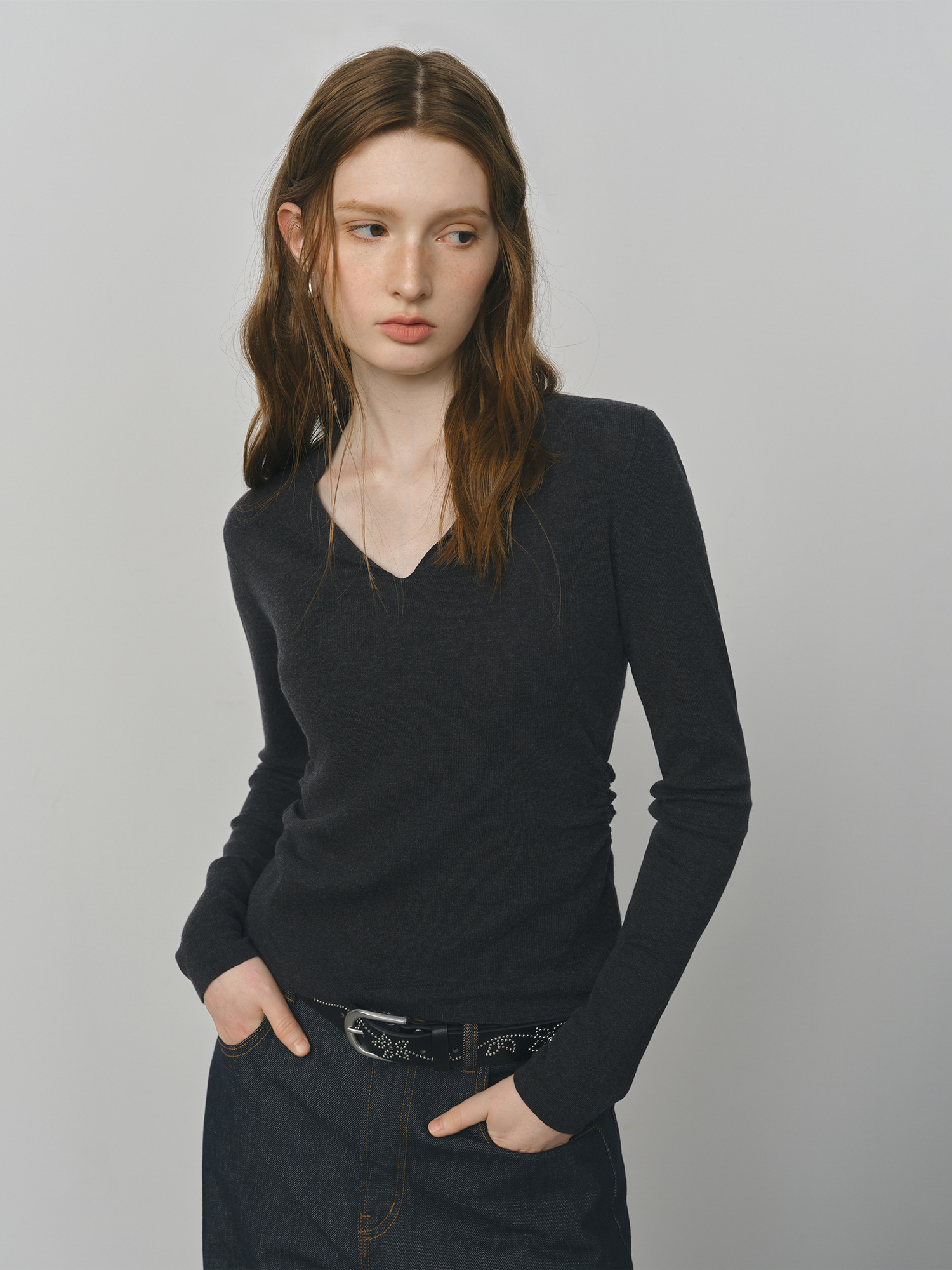 FSLE 2025 Vroege herfst dames wollen gebreid T-shirt V-hals Elegant Office Casual Minimalistisch Top Y2K Coquette Pullover 25FS13301