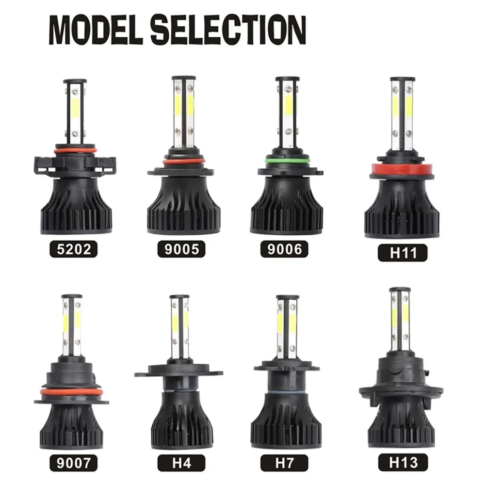 2X4 ด้าน LED ไฟหน้ารถ H7 H4 H11 H13 9004 9005 5202 9007 H13 2 ด้าน H3 H1 สีขาวหลอดไฟไฟหน้าอัตโนมัติ 12V สี่ใบหน้าส่องสว่าง