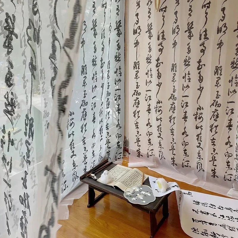 Ткань с вышивкой для каллиграфии, сетчатая ткань с древним китайским иероглифом, сделай сам, шитье, платье ханьфу, тюлевые шторы с окном, длина 2,8 м