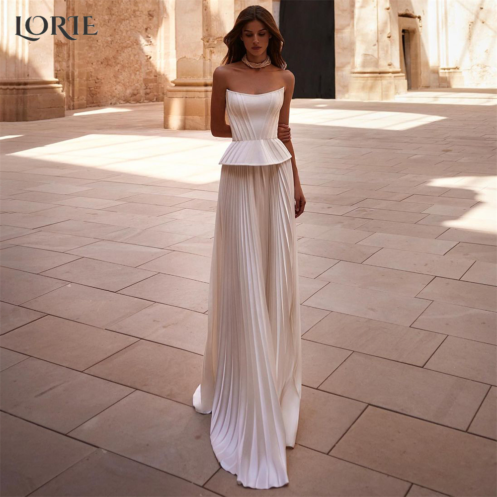 LORIE Mittelalterliche elegante Brautkleider, schulterfrei, Korsett, A-Linie, plissiert, Satin, Brautkleider, rückenfrei, individuelles Brautkleid