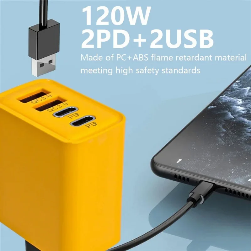 Зарядное устройство USB type-C с 4 портами, 120 Вт, 3,0 дюйма