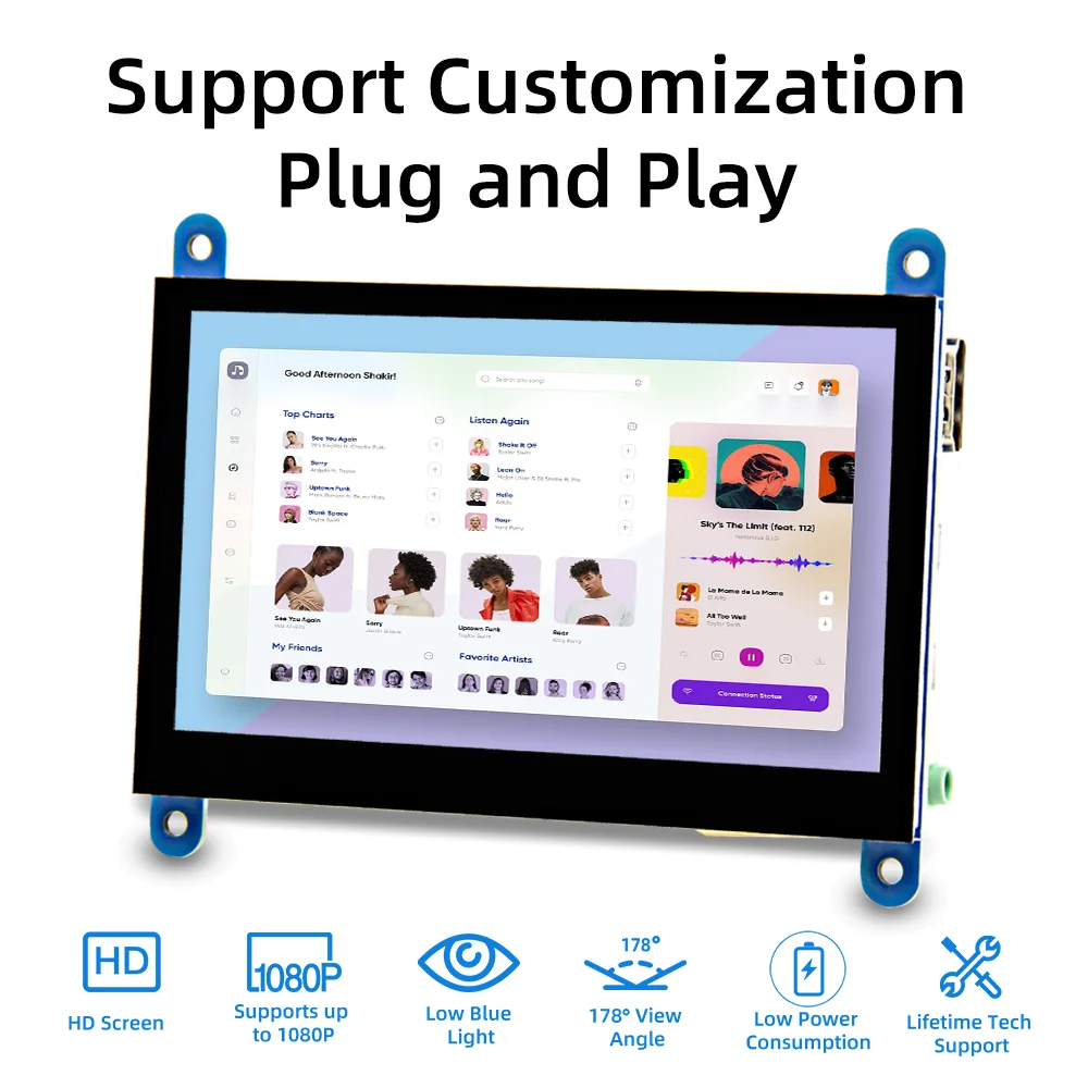 Pantalla LCD HDMI de 4,3 pulgadas, pantalla táctil capacitiva de 800 × 480 para Raspberry Pi 5 4B 3B 3B 2B B + B 3A + A + Zero W Zero