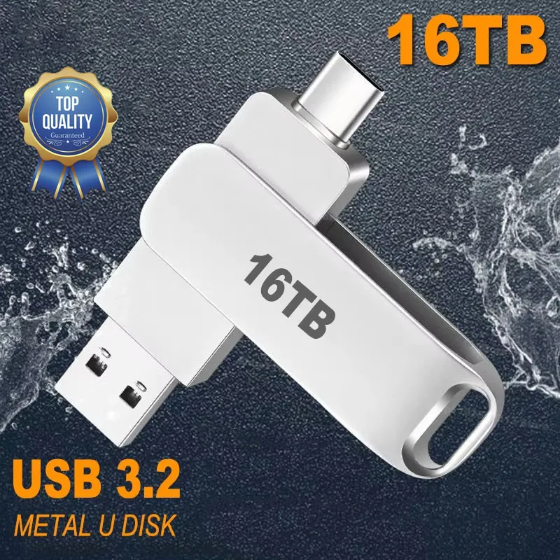 Unidades Flash de 16TB 3,2, transferencia USB de alta velocidad, tarjeta de memoria Pendrive de Metal, memoria Flash, Memoria, palo impermeable
