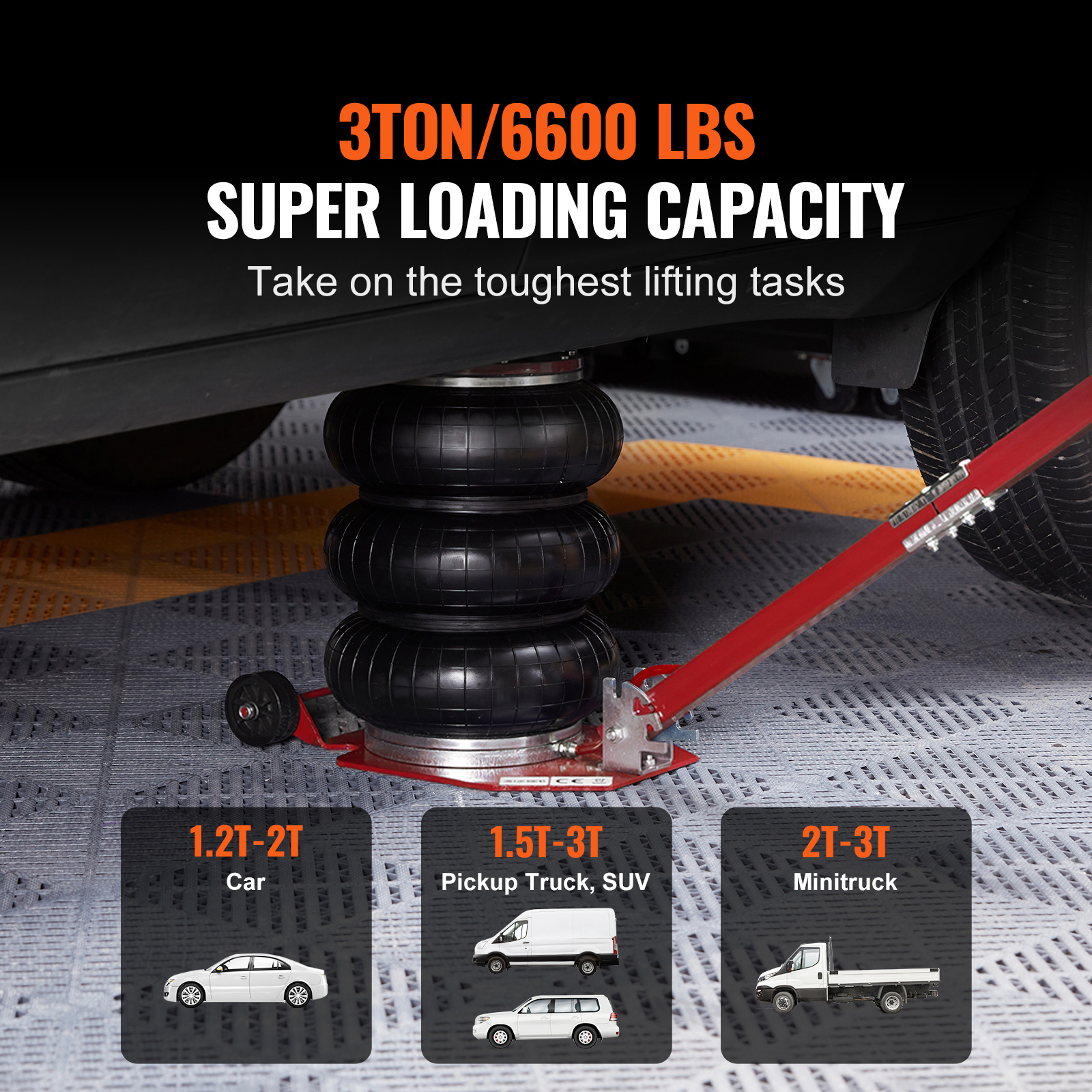 SucceBuy Cric pneumático de 3 toneladas/5 toneladas, saco triplo, cric de ar, levantamento rápido, resistente, reparo de carro, haste dobrável, jacks com duas rodas