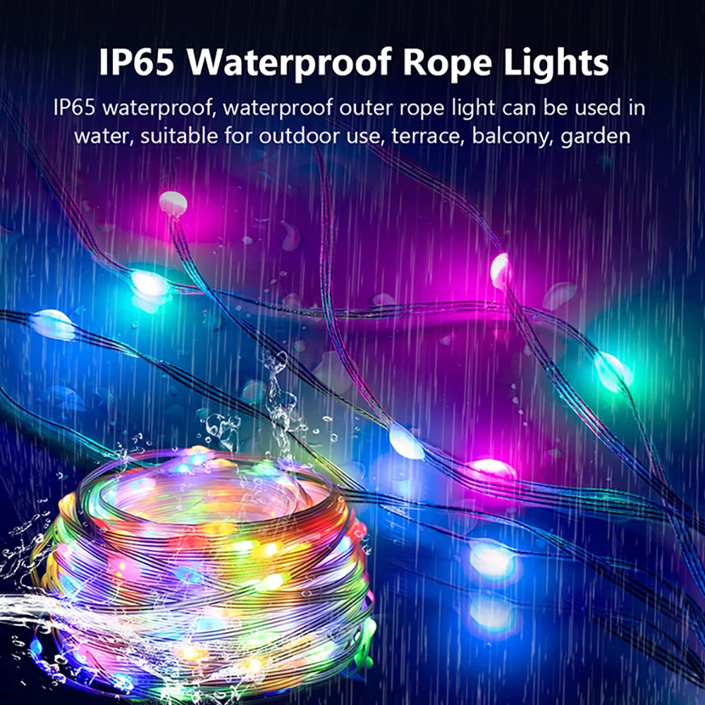 Tira de luces LED decorativa navideña para exteriores con RGB IC IDeal Bluetooth APP Control WS2812B LED cadena de luces de cuento de hadas