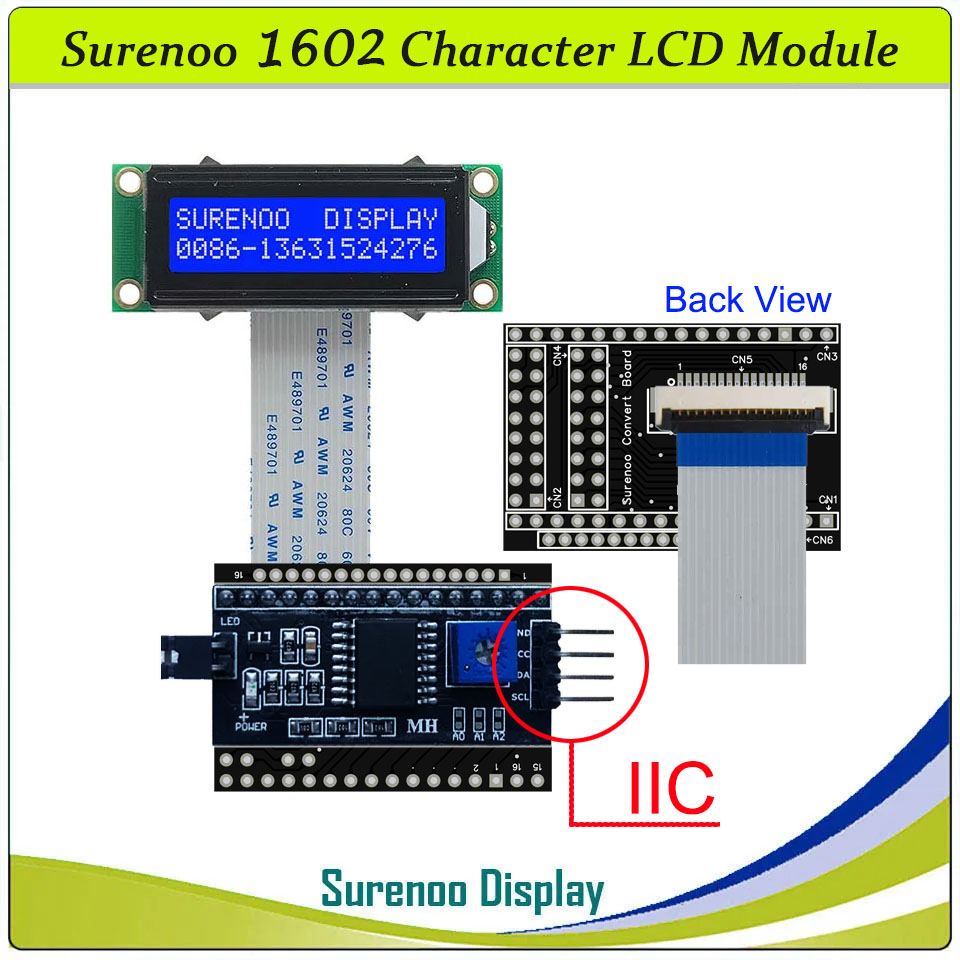 Surenoo 162 16 x 2 1602 kleiner Zeichen LCD-Modul-Anzeigebildschirm LCM STN Gelb Grün Blau Negativ Weiß Gelb LED-Hintergrundbeleuchtung