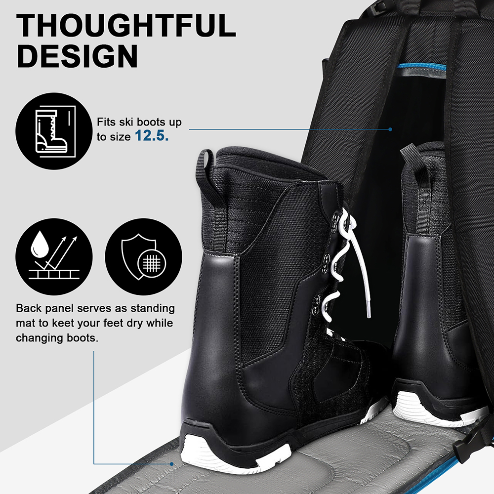 Bolsa para bota de esqui de viagem, mochila 50l de grande capacidade à prova d'água para botas de snowboard, capacete, óculos, pendurar esquis, separação seca e molhada