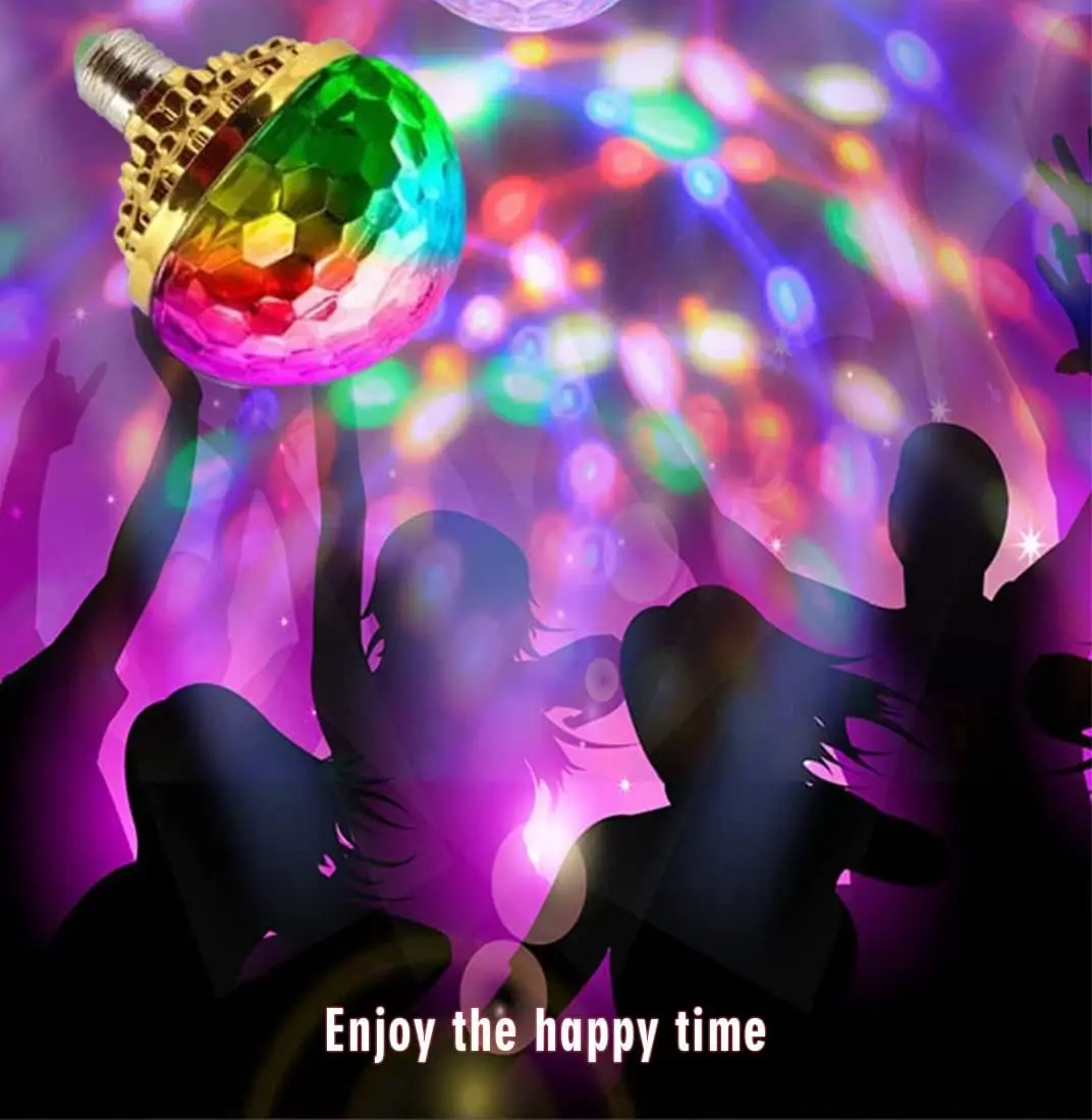 KTV Stage Colorful Rotating Light E27 Crystal Light Bulb with Sockets Disco Magic Ball Light Bulb for Home Room Dance Party