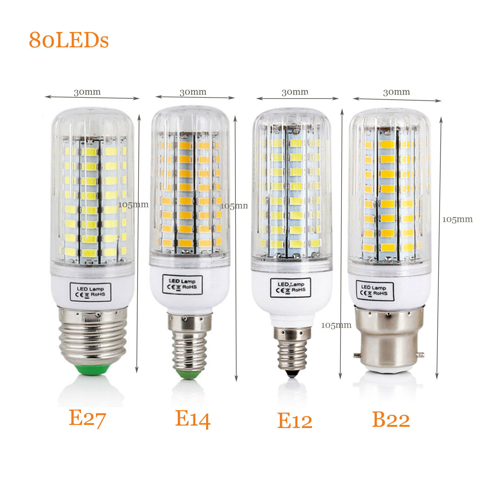 E27 E14 B22 LED Corn Light Bulbs Screw Bayonet Cap SES 7W 12W 30W 45W Ultra Bright 165LEDs Replace 150W Halogen Lamps