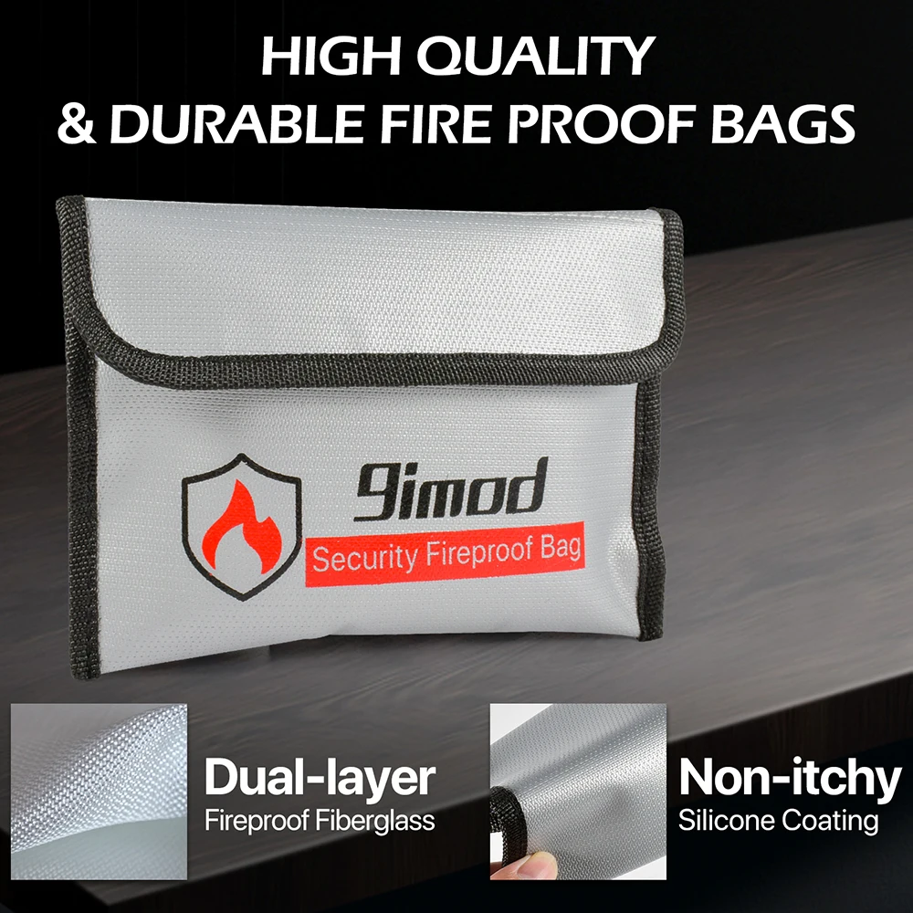 9imod 5x8 inch Portable Fireproof Bag Explosion-Proof Waterproof Lipo Battery Safety Bag Document Currency Keys Fireproof Bag