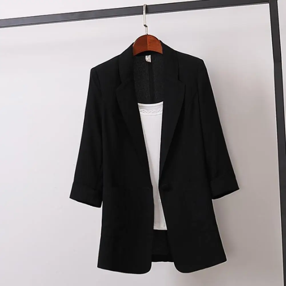 Frühling Sommer Dünne Mode Langarm Turndown Kragen Patten Taschen Klassische Frauen Lose Beiläufige One Button Blazer