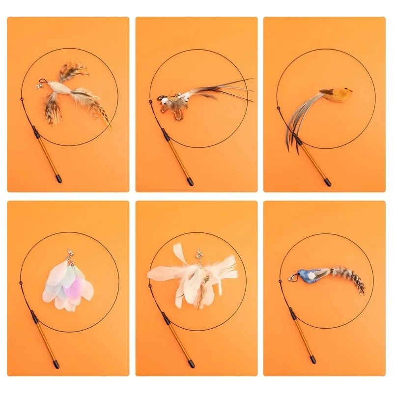 จําลอง BIRD Interactive ของเล่นแมว Funny Feather BIRD Bell Cat Stick ของเล่นสําหรับลูกแมวเล่น Teaser Wand ของเล่นแมวอุปกรณ์