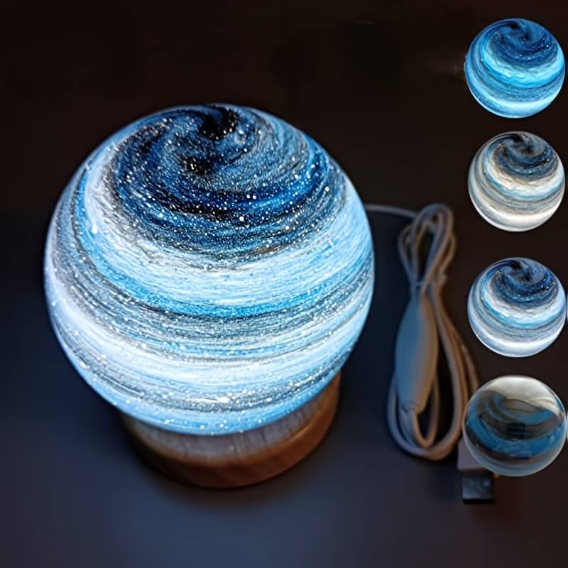 Lampada 3D in vetro lunare Mini luce notturna planetaria alimentata tramite USB con supporto in legno per bambini Ragazze Ragazzi Amici Regali di Natale di compleanno