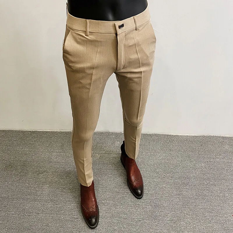 Men Suit Pants Hombre Pantalones 2024 Autumn Stretch Slim Formal Trousers for Men Fashion Casual Stripe Dress Pants Men Clothing