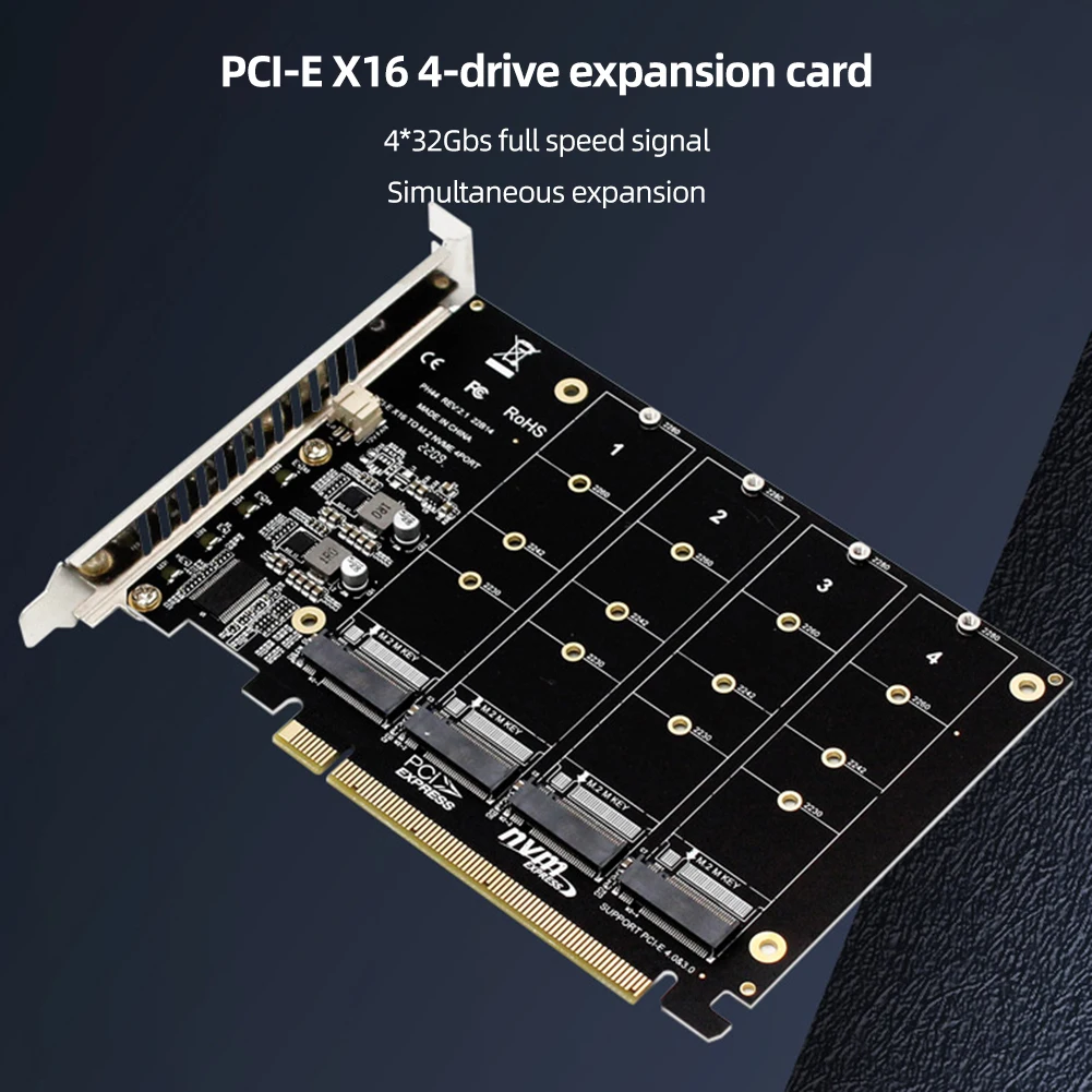4พอร์ต M.2 NVMe SSD TO PCIe อะแดปเตอร์แปลง X16การ์ดสนับสนุน2230/2242/2260/2280โฮสต์ตัวควบคุมการขยายตัวการ์ดไฟแสดงสถานะ LED