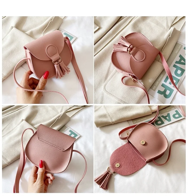 小さな女の子のためのpuレザーハンドバッグ,かわいいプリンセスアクセサリー,タッセル付きの小さなショルダーバッグ