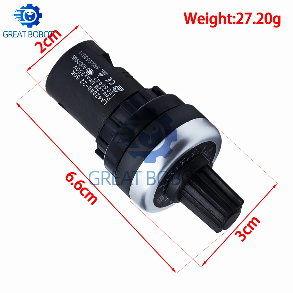 BS LA42DWQ-22 1K 2K 5K 10K 20K 50K 100k 200k 500K 22mm de diámetro potenciómetro giratorio interruptor de resistencia para arduino