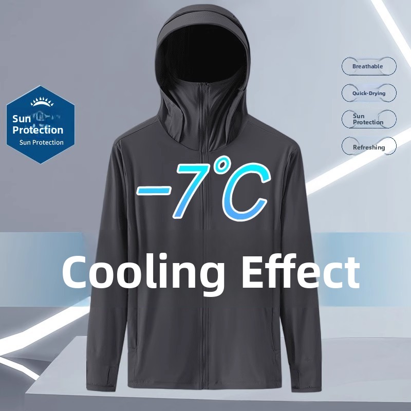 Summer Ice Silk Thin Hooded UV Protection Sunscreen Clothing Outerwear Men's Fiing Sun Protection Clothes Brandl Faion...