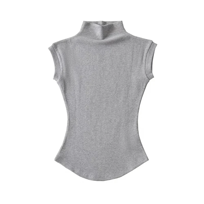 女性の夏のセクシーなタートルネックノースリーブ Tシャツトップス固体スリムフィットプルオーバー因果 Tシャツシャツ女性のストリートの基本 Tシャツ