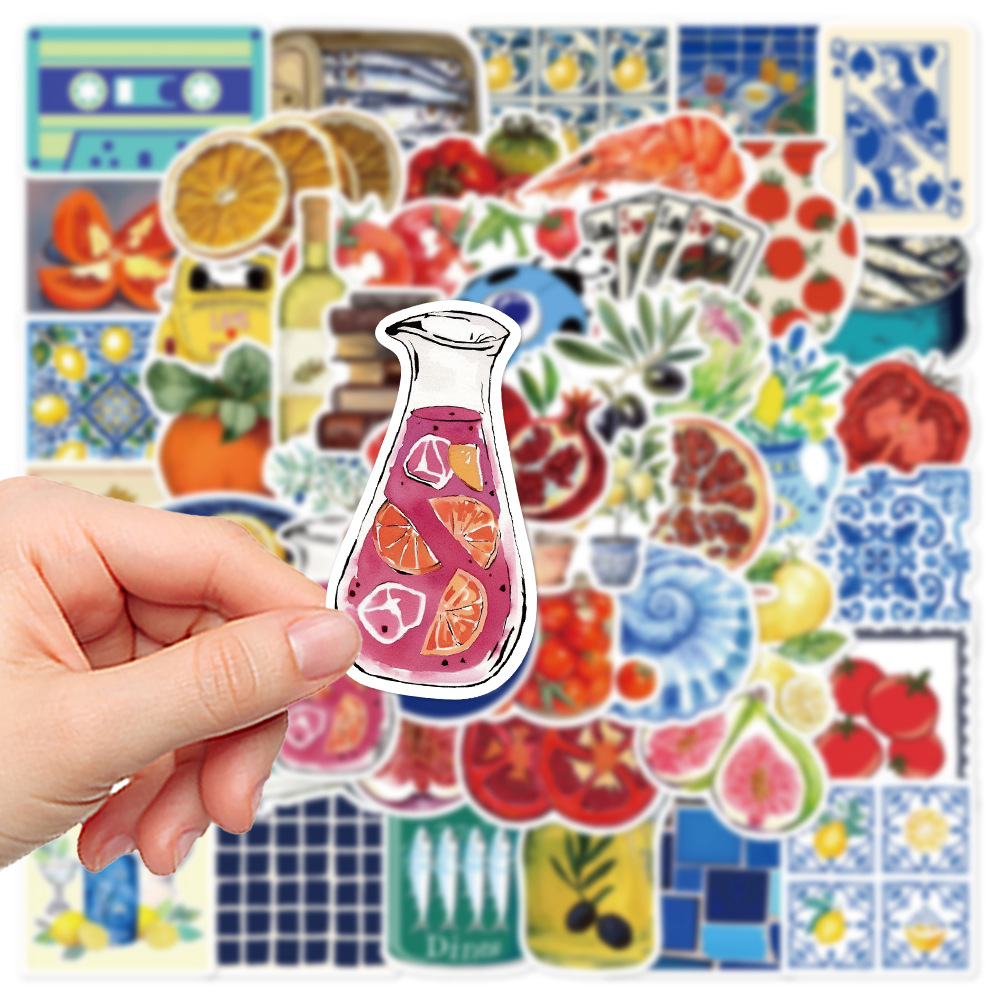 50PCS Mediterranean Tomato Stickers Kawaii Laptop Aesthetic Graffiti Room Skateboard Waterproof Scrapbooking Phone Sticker