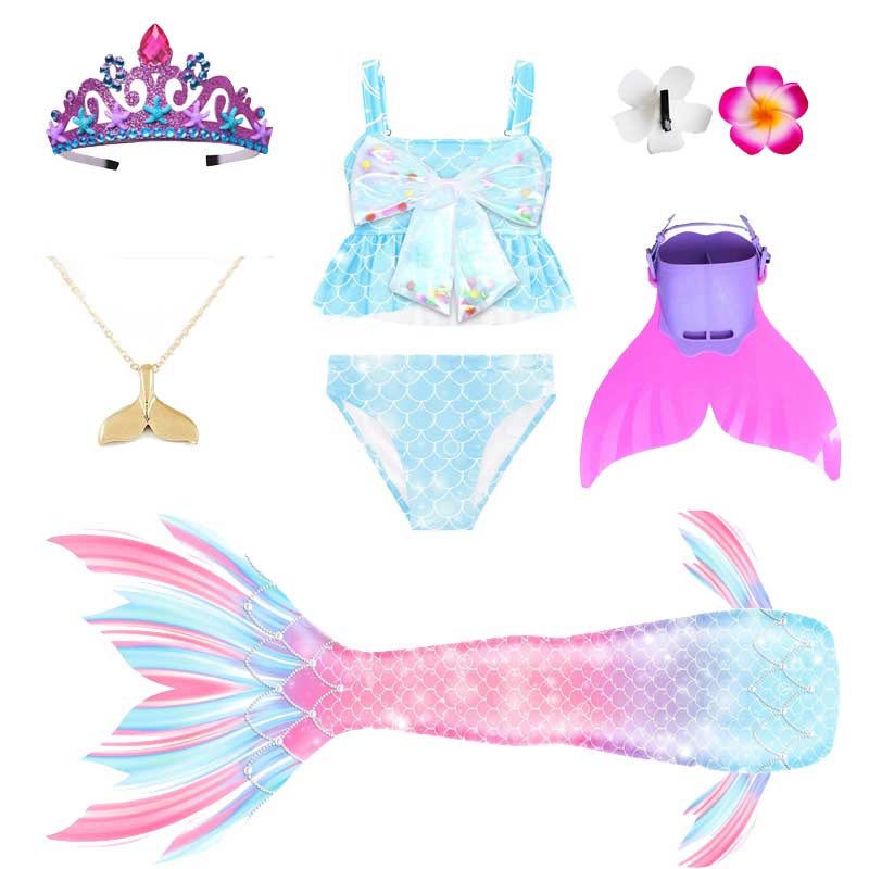 Disfraz de La Sirenita para niñas, disfraz de princesa Ariel, cola de sirena nadadora con Bikini, traje de baño