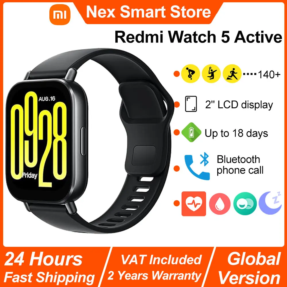 Globale Version Xiaomi Redmi Watch 5 Active 2'' LCD-Display · Akku bis zu 18 Tagen · Bluetooth ®   Anrufe über 140 Trainingsmodi 470 mAh