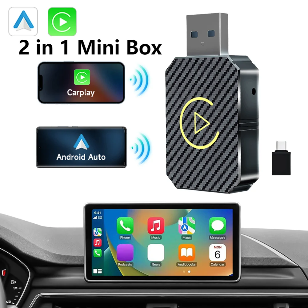 Neuer 2-in-1 Wireless CarPlay Android Auto Wireless Adapter WiFi BT5.0 Smart Dongle Plug and Play Wireless Mini Box Fast Connect