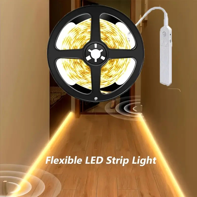 LED Motion Sensor Light LED Light Strip Cabinet Strip Lighting AAA Battery Waterproof for Kitchen Wardrobe Cabinet Pantry Closet