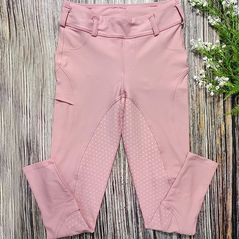 MXLLINA 소녀를위한 핑크 승마 바지 전체 좌석 실리콘 말 승마 바지 어린이 안티 필링 승마 레깅스