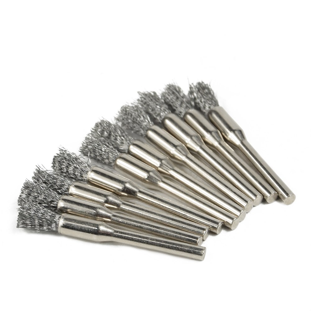 Cmcp-スチールワイヤーホイールブラシセット、ドレメルロータリーツール用シャンク、金属加工研磨ツール、研磨ブラシ、3.0mm