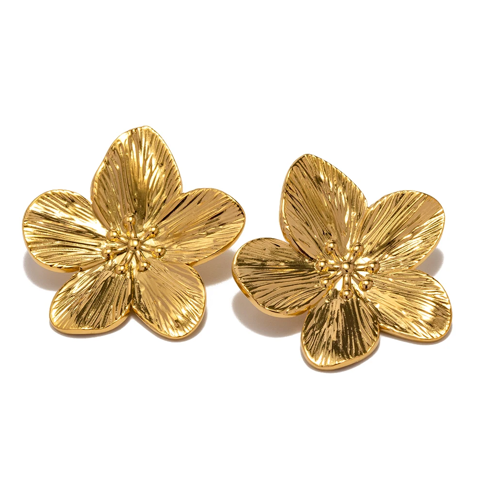Uworld Tarnish Free Vintage 18k Gold Stainless Steel Flower Metal Earrings Modern Women Gift Fashion Waterproof