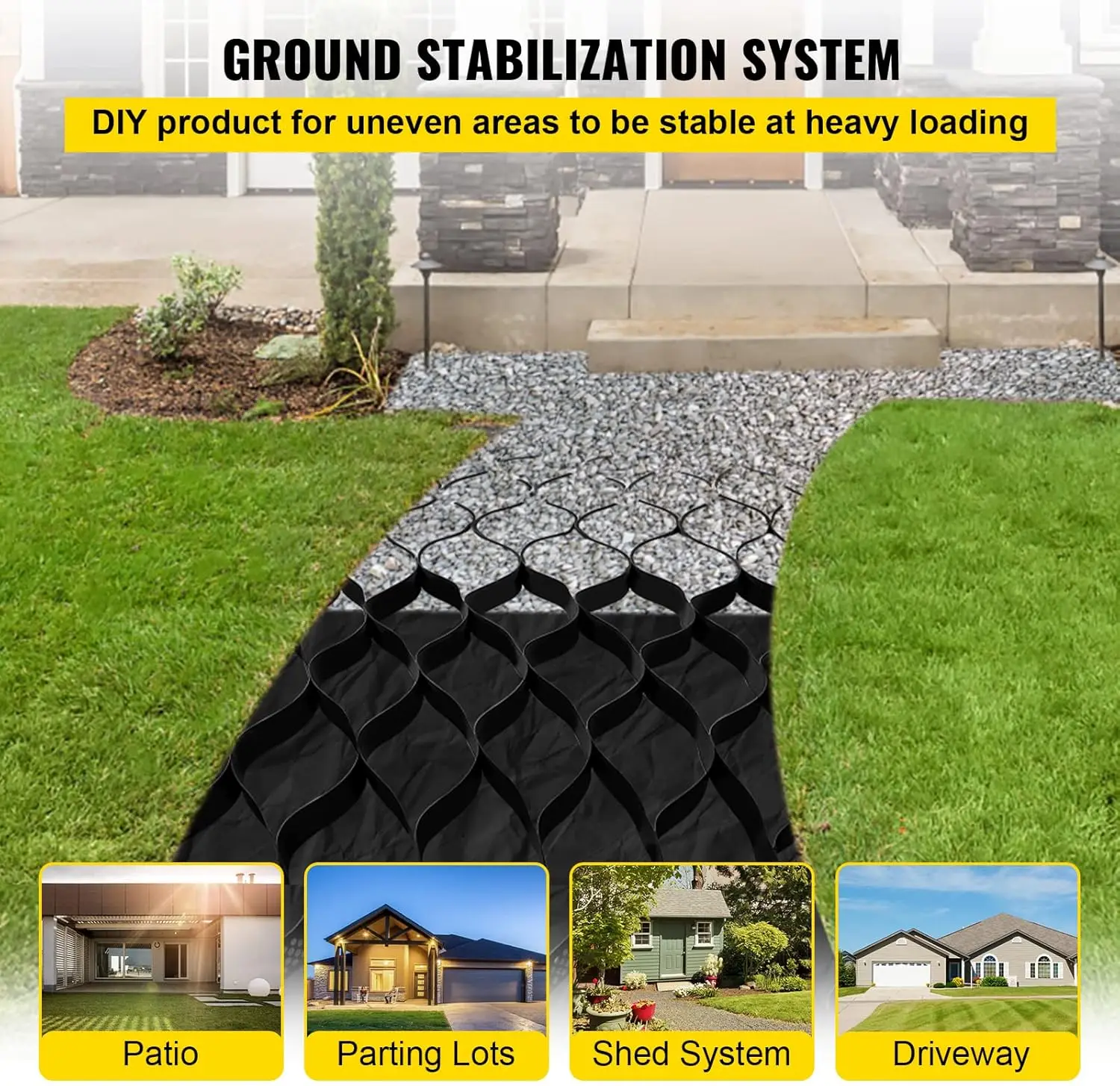Ground Grid 27 ftx4 ft, 1885 lbs per Sq Ft Load Geo Grid,2" Depth Permeable Stabilization System for DIY Patio,Walkway,Shed Base