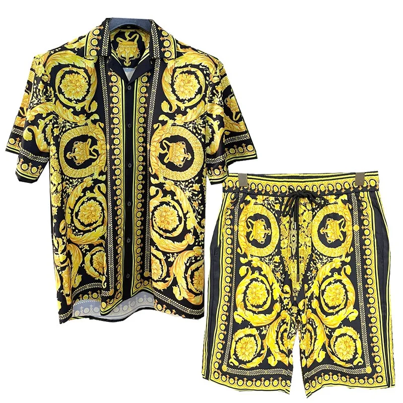 Vintage Herren Hemden Sets Sommer 3D-Druck Strand Kurzarmhemd Shorts Casual Trip Herren Hawaiianischer 2-teiliger Anzug S-5XL Herrenbluse