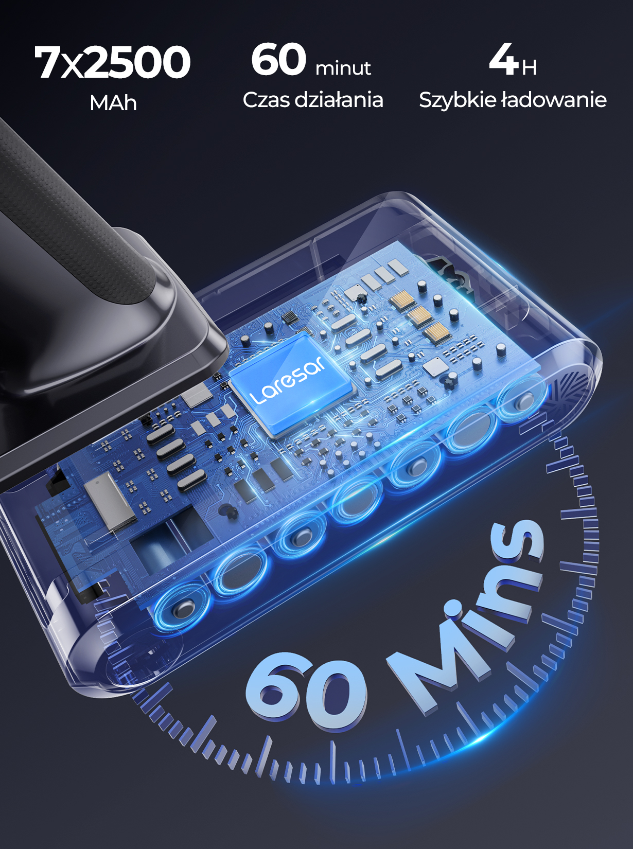 Laresar-V8 Aspirador sem fio, 48Kpa, 500W, Screen Touch, 60 minutos, tapete, pet, cabelo, eletrodomésticos, sem fio, bateria, motor removível escovado, novo, 2024