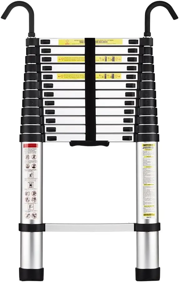 Teleskopleiter Aluminium 3,8 m, rutschfester Klappleiter Stehleiter Mehrzweckleiter, abnehmbare Armlehne, ausziehbare Leiter, Mult