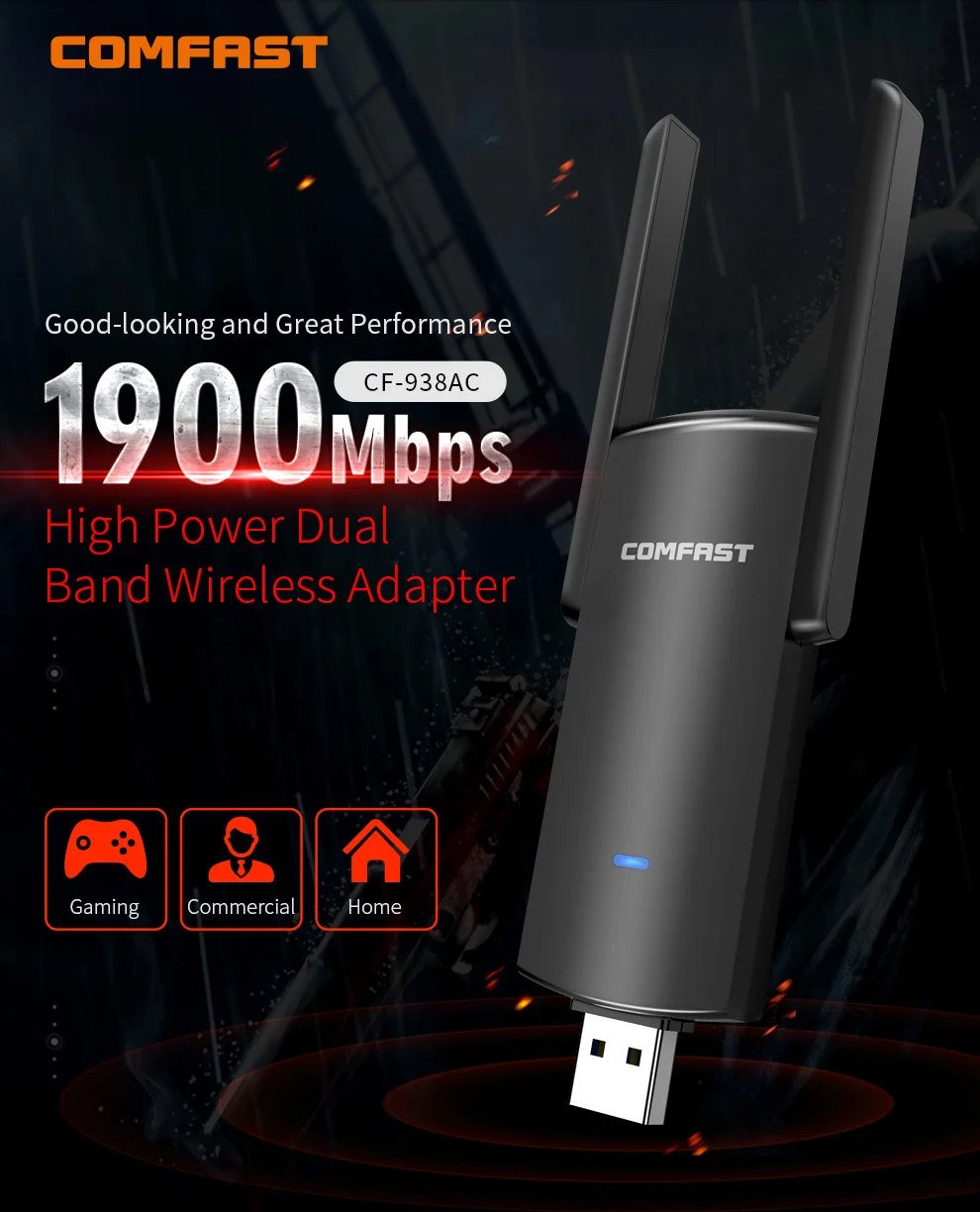 1900Mbps Cao Cấp 4 * PA USB3.0 Card Mạng Không Dây Máy Tính Wifi Tầm Xa 2 * 6dBi hỗ Trợ Ăng Ten Kali Linux